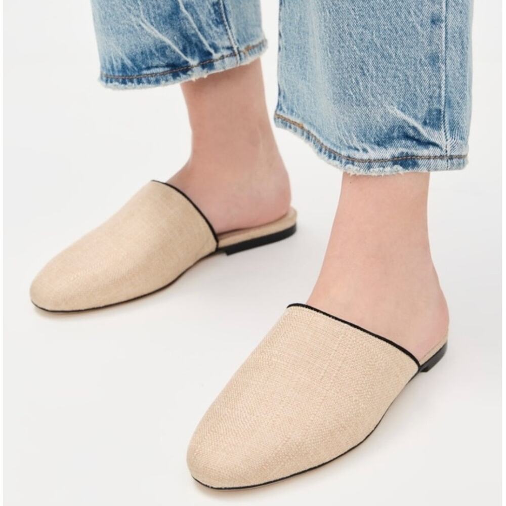 Larroude Venice Raffia Flat Mule Slide womens size 7 NIB